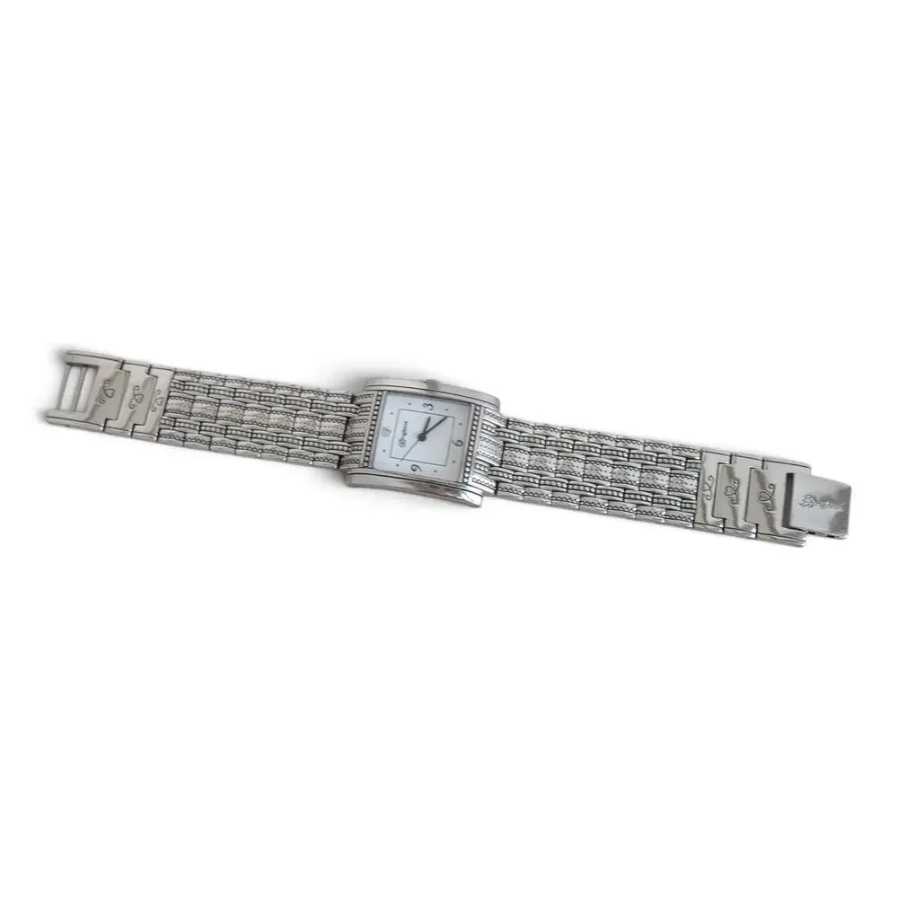 Brighton Napa Watch Wide Woven Band Silver Plated Fold Over Clasp Retired